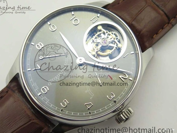 MIROTIME 0701 Lightweight Portuguese Tourbillon IW504602 SS ZF Best Edition Gray Dial on Brown Leather Strap 7177